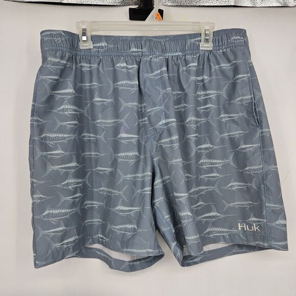 Huk Swim Trunks Mens XXL Marlins AOP Swimming Shorts Lined Fishing Summer - Picture 1 of 12
